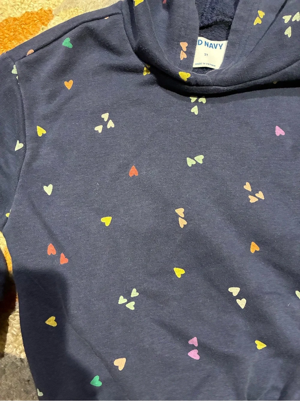 Old Navy Girls' Navy Heart Print Hoodie sweatshirt with hearts